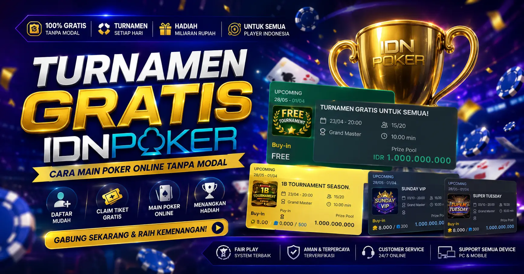 Cara Main Poker Online Tanpa Modal Di Turnamen Gratis IDN Poker
